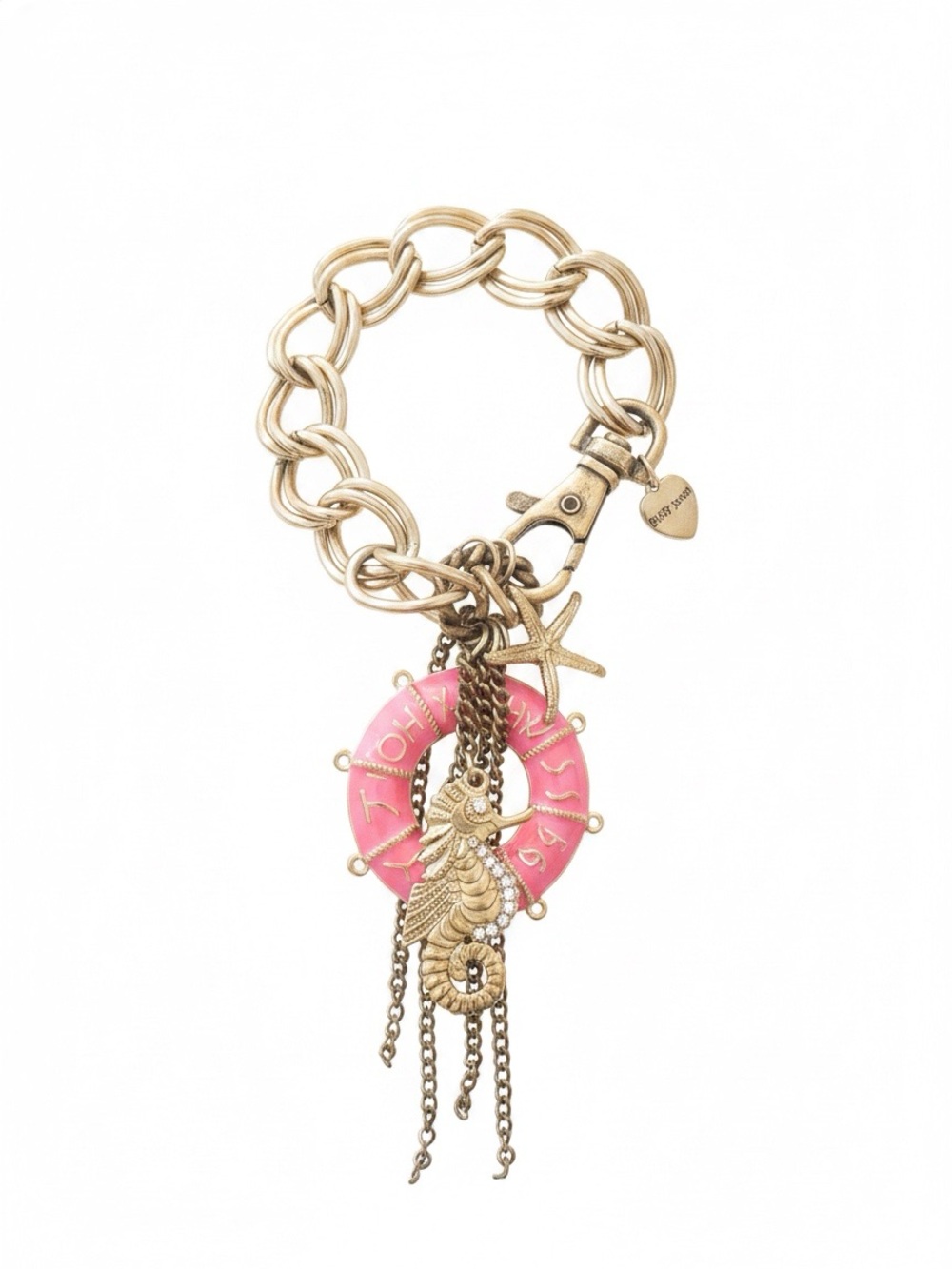 Betsey Johnson SS Betsey Bracelet with Pink Lifesaver Seahorse Charm HTF